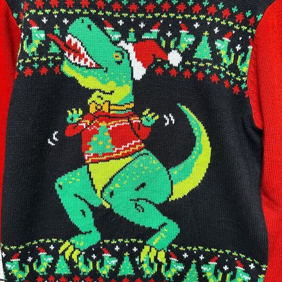 Holiday Hype Ugly Christmas Sweater Women’s Small Multicolor Dino T-Rex - Picture 3 of 9
